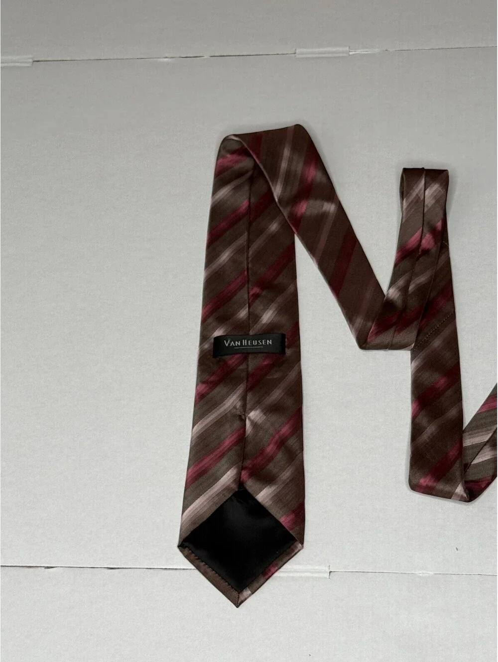 Van Heusen Men's Brown Burgundy Pink Diagonal Stripe Classic Necktie